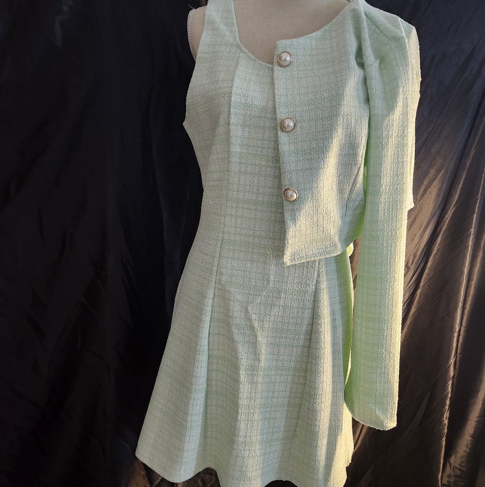 SHEIN Light Green One Shoulder Dress with Jacket
